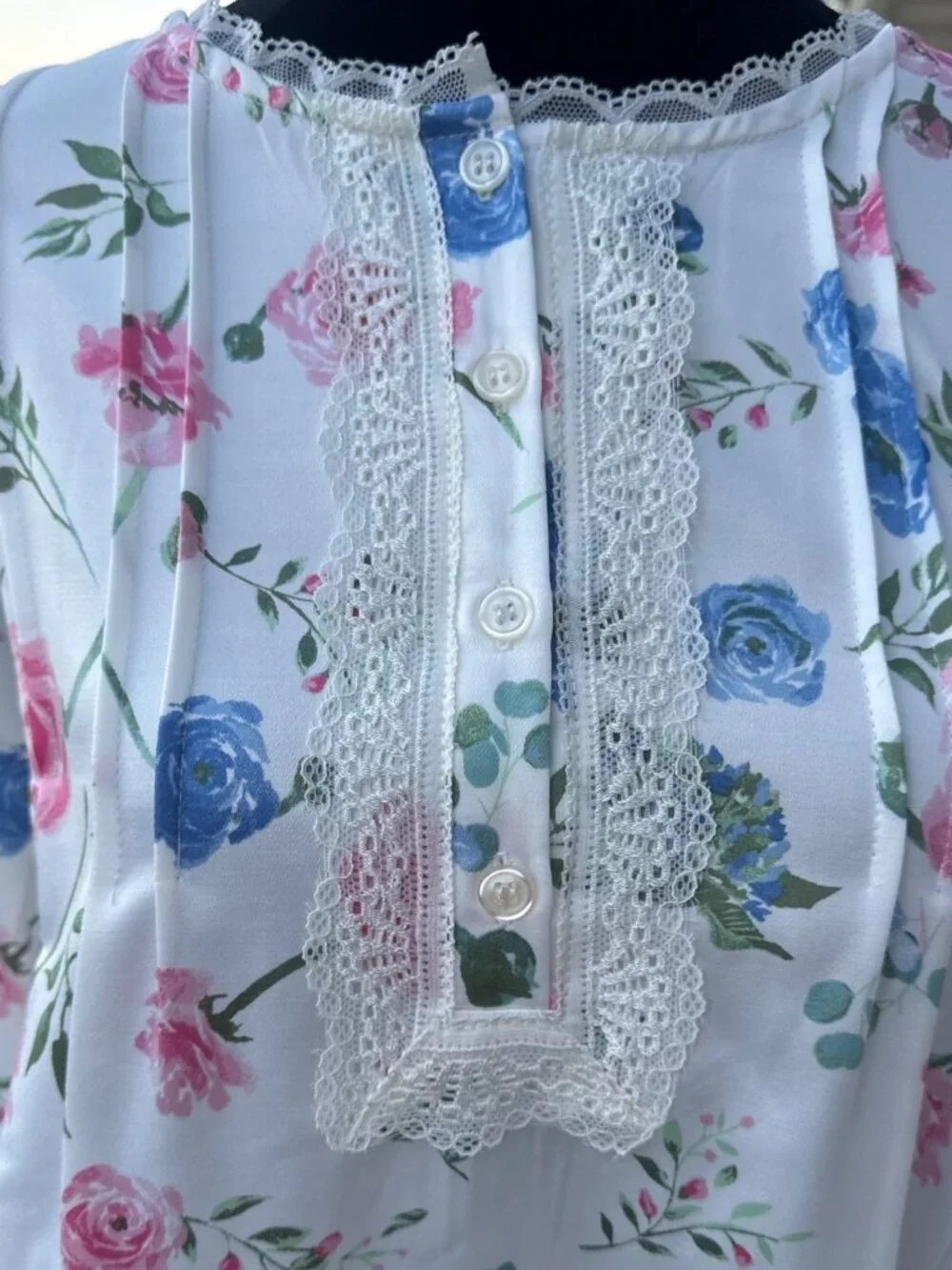Vintage Floral Nightgown Lace Trim Long Sleeve The Tog Shop Womens M